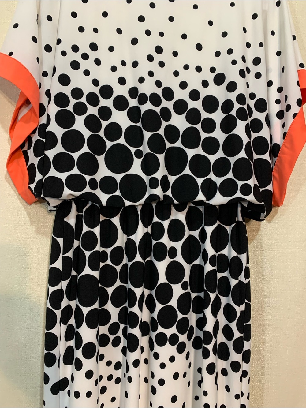 Studio One White and Black Polka Dot Midi Dress with Coral Trim a1/40 - Picture 6 of 7